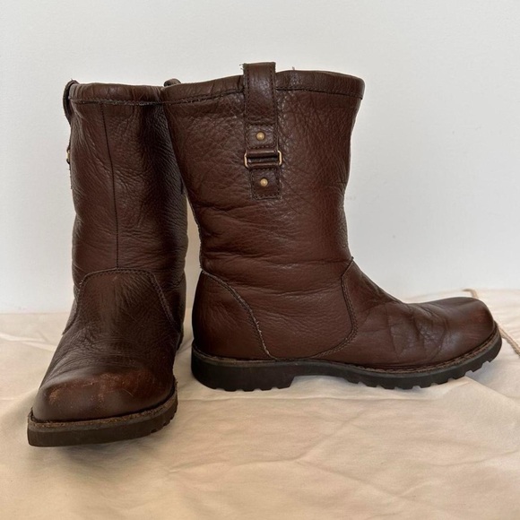 UGG Brown Leather Fleece-Lined Mid Calf boots - marked as size 4 fits like 5.5 - Picture 4 of 8